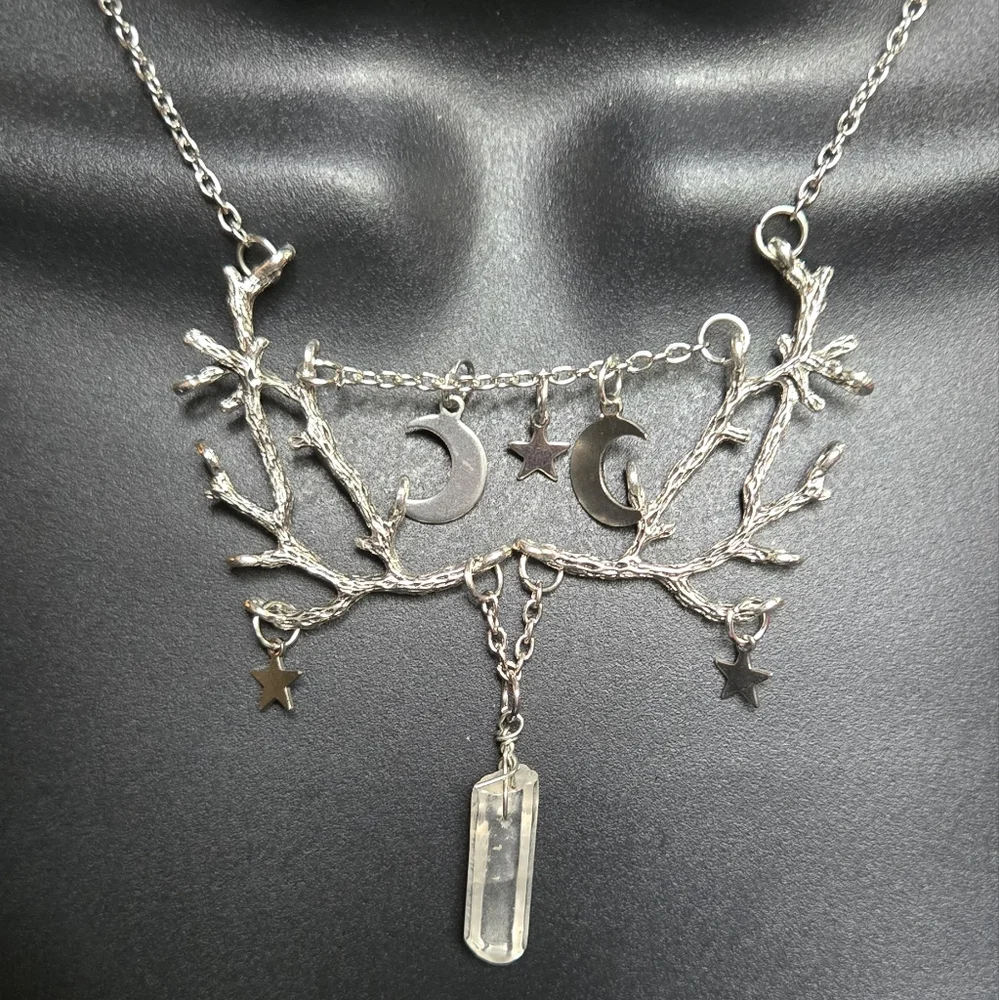 Quartz crystal Silver Celestial Necklace 13"/26" adjustable - Picture 3 of 7